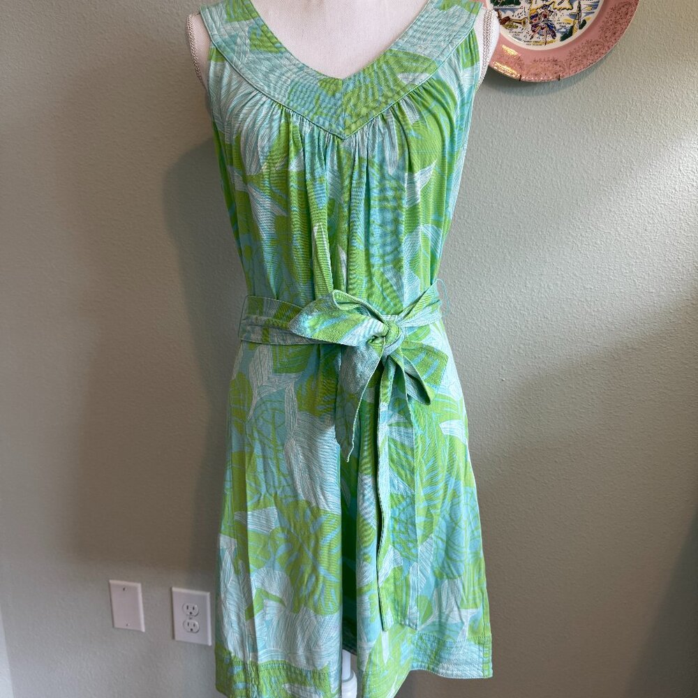 Lilly Pulitzer Green and Light Blue Sleeveless Mini Dress with Tie Waist